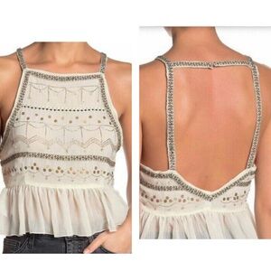 Free People Cream Embellished Tank Top